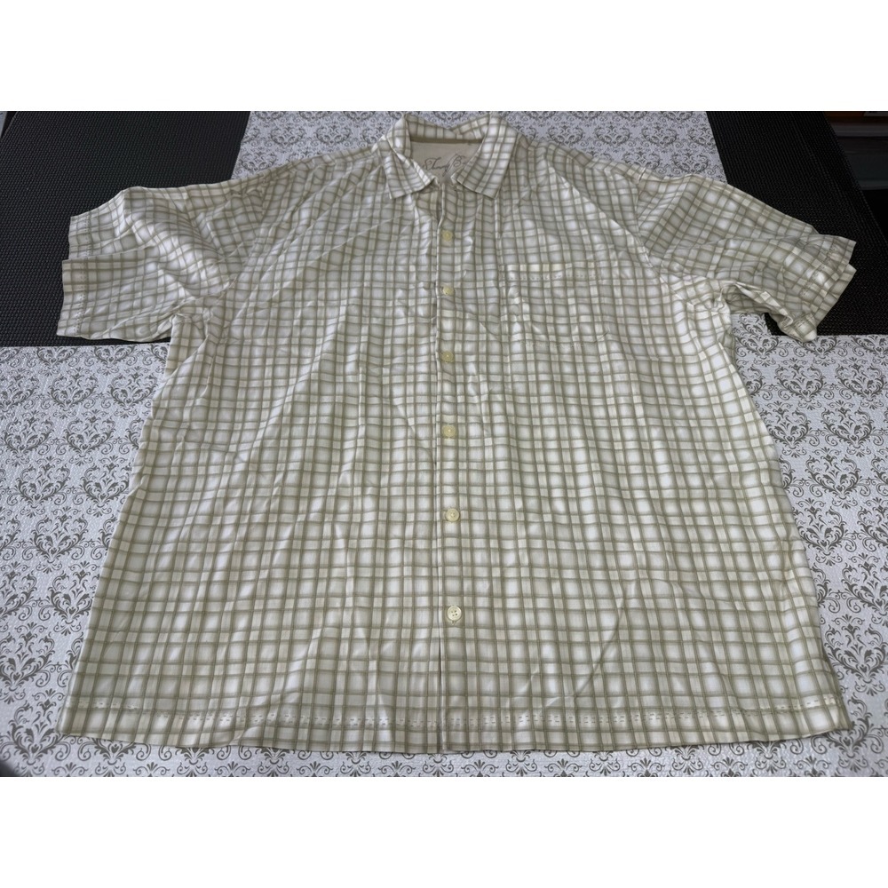 Tommy Bahama Shirt Mens XL Plaid Short Sleeve Tencel‎ Button Up